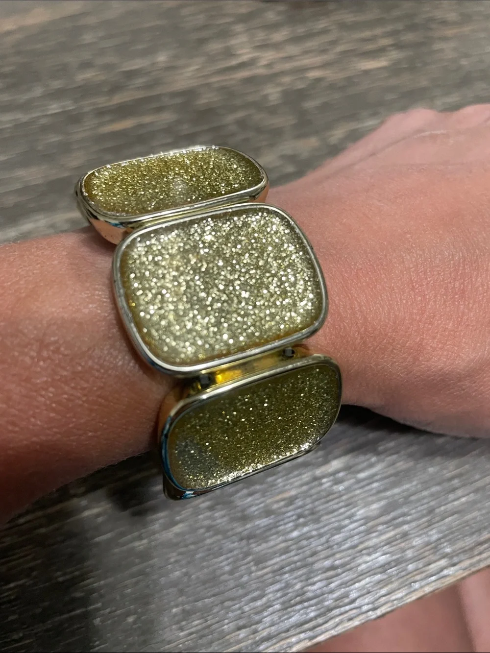 Gold Glitter Rectangle Statement Bracelet